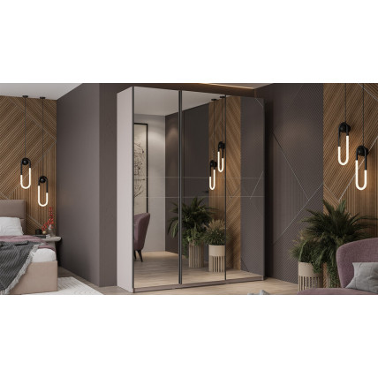 Шкаф-купе с 3 зеркальными дверями «Оскар» Ручка черная, Кашемир