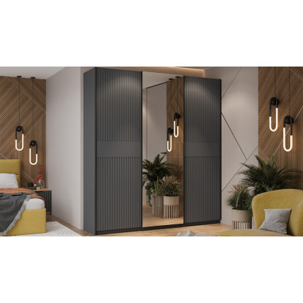 Шкаф-купе с 2 глухими и 1 зеркальной дверями «Оскар Хилтон» Тип 2 Ручка черная, Серый графит, Графит матовый