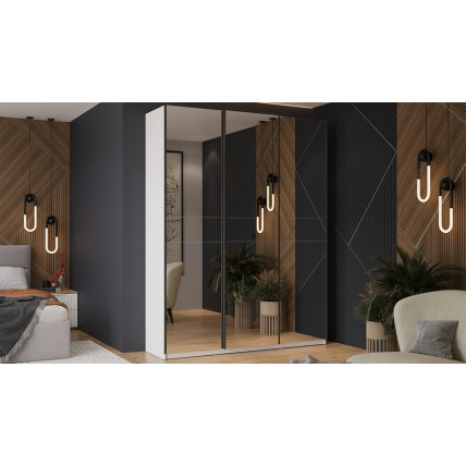 Шкаф-купе с 3 зеркальными дверями «Оскар» Тип 2 Ручка черная, Белый снег