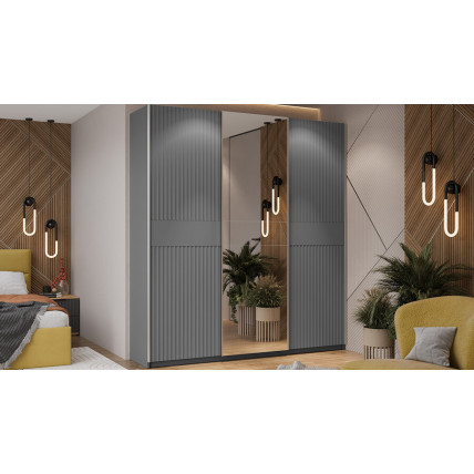 Шкаф-купе с 2 глухими и 1 зеркальной дверями «Оскар Тиффани» Тип 2 Ручка серебро, Серый графит, Графит матовый