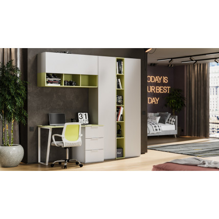 Набор детской мебели «Порто» №9 - ГН-393.109 Белый жемчуг, Океан Зеленый, Белый софт