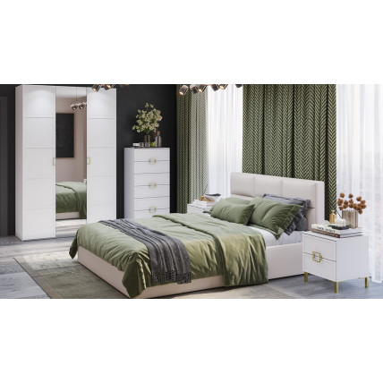 Спальный гарнитур «Стелла» №7 Золото розовое, Белый холст, Белый Жемчуг, Велюр Мокко светлый