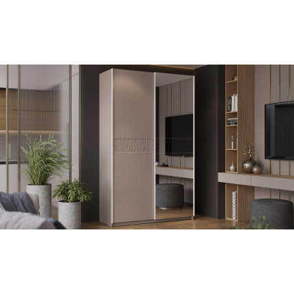 Шкаф-купе с 1 глухой и 1 зеркальной дверями «Оскар Скания» Ручка белая, Кашемир, Кашемир сатин
