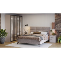 Спальный гарнитур «Порто» №7 - ГН-393.007 Кашемир матовый, Кашемир сатин, Стекло сатин черное, Велюр Brut Mocco 06