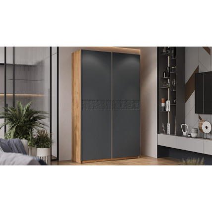 Шкаф-купе с 2 глухими дверями «Оскар Скания» Ручка серебро, Дуб Крафт золотой, Серый графит, Графит матовый