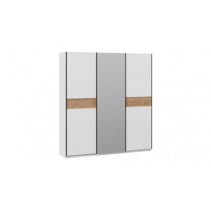 Шкаф-купе с 2 глухими и 1 зеркальной дверями «Оскар Скания» Ручка черная, Белый снег, Дуб тортугга