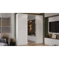 Шкаф-купе с 2 глухими и 1 зеркальной дверями «Оскар Скания» Ручка белая, Белый снег, Белый матовый