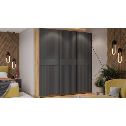 Шкаф-купе с 3 глухими дверями «Оскар Хилтон» Тип 2 Ручка черная, Дуб Крафт золотой, Графит матовый