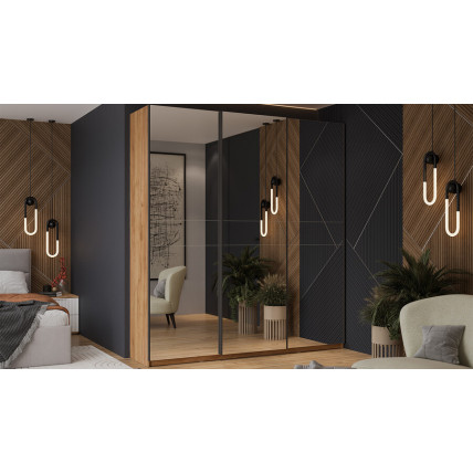 Шкаф-купе с 3 зеркальными дверями «Оскар» Тип 2 Ручка черная, Дуб Крафт золотой