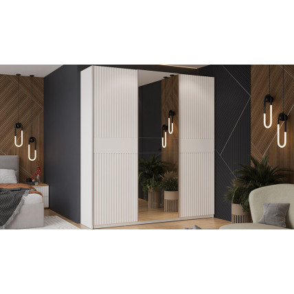 Шкаф-купе с 2 глухими и 1 зеркальной дверями «Оскар Тиффани» Тип 2 Ручка серебро, Белый снег, Белый софт