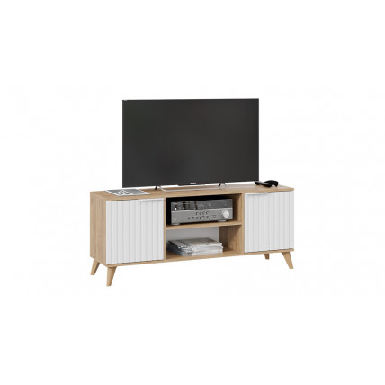 Тумба под ТВ «Хилтон» Исп.2 с опорами Бук матовый, Дуб Крафт золотой, Белый матовый