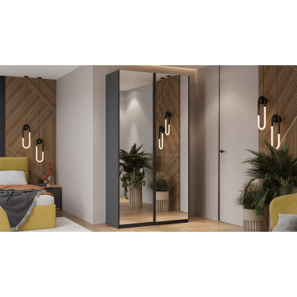 Шкаф-купе с 2 зеркальными дверями «Оскар» Ручка черная, Серый графит