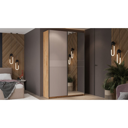 Шкаф-купе с 1 глухой и 1 зеркальной дверями «Оскар Хилтон» Ручка черная, Дуб Крафт золотой, Кашемир, Кашемир сатин