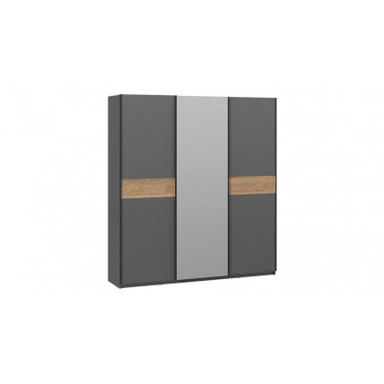 Шкаф-купе с 2 глухими и 1 зеркальной дверями «Оскар Скания» Ручка черная, Серый графит, Дуб тортугга