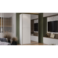 Шкаф-купе с 1 глухой и 1 зеркальной дверями «Оскар Скания» Ручка серебро, Белый снег, Белый матовый