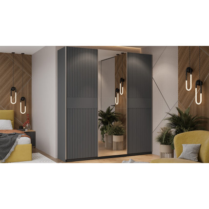 Шкаф-купе с 2 глухими и 1 зеркальной дверями «Оскар Хилтон» Тип 2 Ручка серебро, Серый графит, Графит матовый