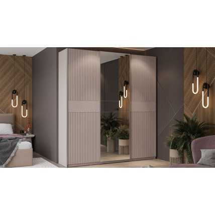 Шкаф-купе с 2 глухими и 1 зеркальной дверями «Оскар Хилтон» Тип 2 Ручка серебро, Кашемир, Кашемир сатин