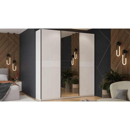 Шкаф-купе с 2 глухими и 1 зеркальной дверями «Оскар Хилтон» Тип 2 Ручка черная, Белый снег, Белый матовый
