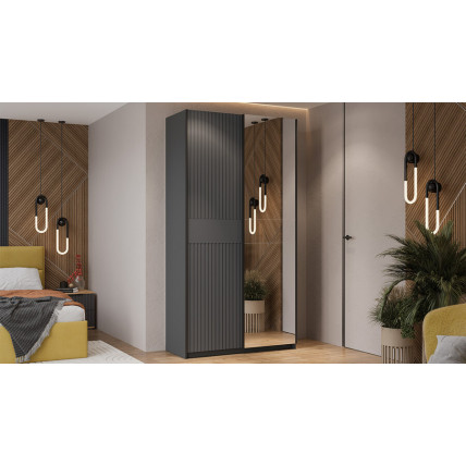 Шкаф-купе с 1 глухой и 1 зеркальной дверями «Оскар Хилтон» Тип 2 Ручка черная, Серый графит, Графит матовый
