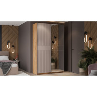 Шкаф-купе с 1 глухой и 1 зеркальной дверями «Оскар Хилтон» Тип 2 Ручка черная, Дуб Крафт золотой, Кашемир сатин