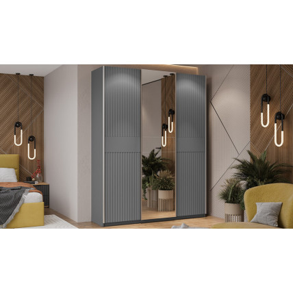 Шкаф-купе с 2 глухими и 1 зеркальной дверями «Оскар Тиффани» Тип 2 Ручка серебро, Серый графит, Графит матовый
