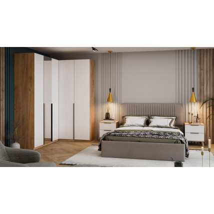 Спальный гарнитур «Джоли» №8 Бук матовый, Дуб Крафт золотой, Белый матовый