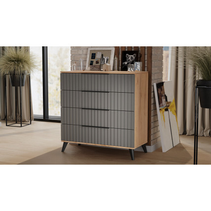 Комод «Хилтон» с опорами Черный матовый, Дуб Крафт золотой, Графит матовый