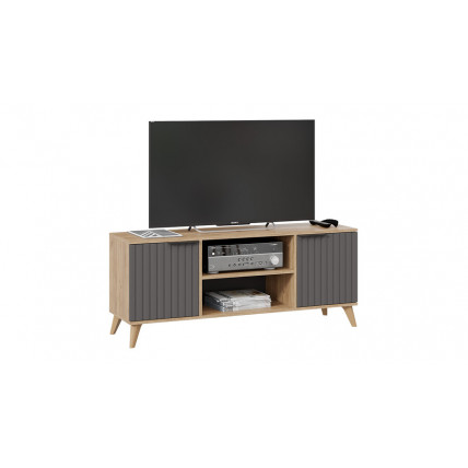 Тумба под ТВ «Хилтон» Исп.2 с опорами Бук матовый, Дуб Крафт золотой, Графит матовый
