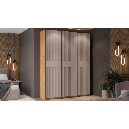 Шкаф-купе с 3 глухими дверями «Оскар Хилтон» Тип 2 Ручка черная, Дуб Крафт золотой, Кашемир сатин