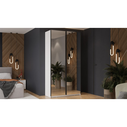 Шкаф-купе с 2 зеркальными дверями «Оскар» Тип 2 Ручка черная, Белый снег