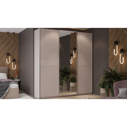 Шкаф-купе с 2 глухими и 1 зеркальной дверями «Оскар Тиффани» Тип 2 Ручка серебро, Кашемир, Кашемир матовый