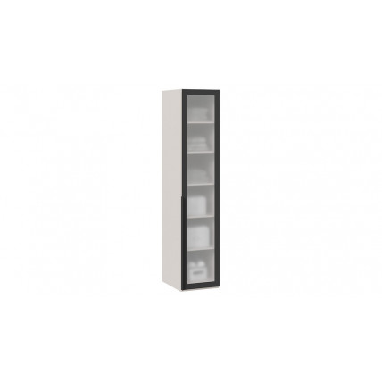 Шкаф для белья (580) с 1 дверью со стеклом «Порто» - СМ-393.07.008 Кашемир матовый, Графит, Стекло сатин черное