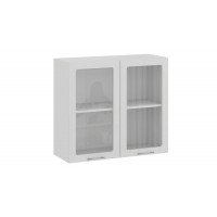 Шкаф навесной c двумя дверями со стеклом «Весна» - 1В8С Белый, Белый глянец