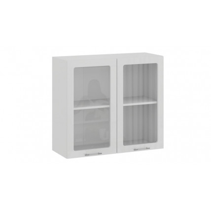 Шкаф навесной c двумя дверями со стеклом «Весна» - 1В8С Белый, Белый глянец