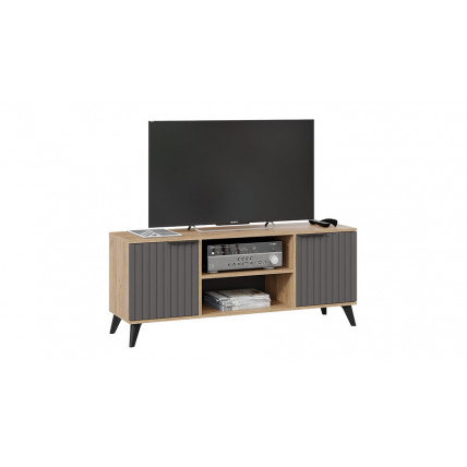 Тумба под ТВ «Хилтон» Исп.2 с опорами Черный матовый, Дуб Крафт золотой, Графит матовый
