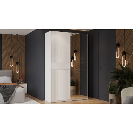 Шкаф-купе с 1 глухой и 1 зеркальной дверями «Оскар Тиффани» Ручка белая, Белый снег, Белый софт