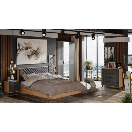 Спальный гарнитур «Хилтон» №4 Черный матовый, Дуб Крафт золотой, Графит матовый