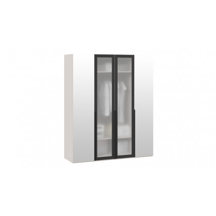 Шкаф для одежды (580) с 2 зеркальными и 2 стеклянными дверями - СМ-393.07.115 Кашемир матовый, Графит, Стекло сатин черное