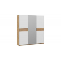 Шкаф-купе с 2 глухими и 1 зеркальной дверями «Оскар Скания» Ручка серебро, Дуб Крафт золотой, Белый снег, Дуб тортугга
