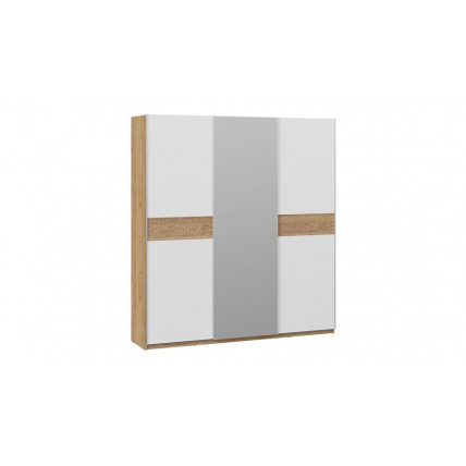 Шкаф-купе с 2 глухими и 1 зеркальной дверями «Оскар Скания» Ручка серебро, Дуб Крафт золотой, Белый снег, Дуб тортугга