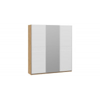 Шкаф-купе с 2 глухими и 1 зеркальной дверями «Оскар Скания» Ручка серебро, Дуб Крафт золотой, Белый снег, Белый матовый