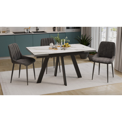 Стол обеденный «Джаггер» Тип 2 Черный муар, Керамика матовая белый мрамор