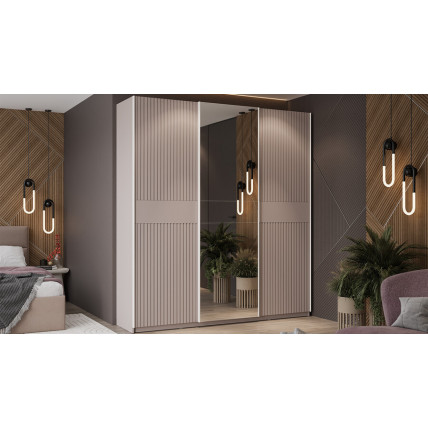 Шкаф-купе с 2 глухими и 1 зеркальной дверями «Оскар Хилтон» Тип 2 Ручка белая, Кашемир, Кашемир сатин