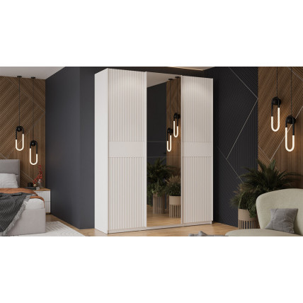 Шкаф-купе с 2 глухими и 1 зеркальной дверями «Оскар Хилтон» Тип 2 Ручка белая, Белый снег, Белый матовый