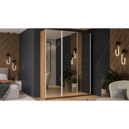 Шкаф-купе с 3 зеркальными дверями «Оскар» Тип 2 Ручка белая, Дуб Крафт золотой