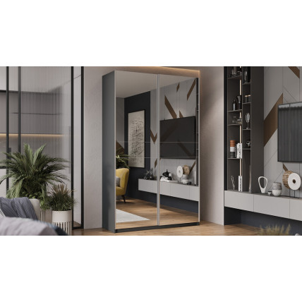 Шкаф-купе с 2 зеркальными дверями «Оскар» Тип 2 Ручка серебро, Серый графит