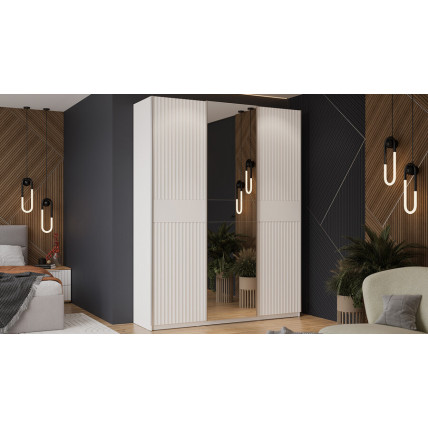 Шкаф-купе с 2 глухими и 1 зеркальной дверями «Оскар Тиффани» Тип 2 Ручка серебро, Белый снег, Белый софт