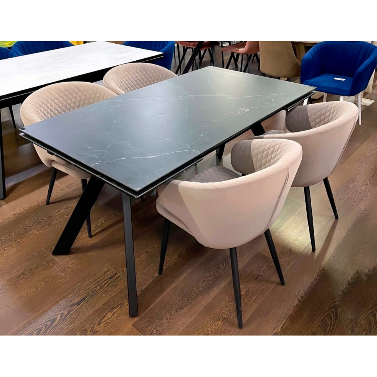 Стол Атлант 140/200*85 керамика 1 категория,опора L,муар черный