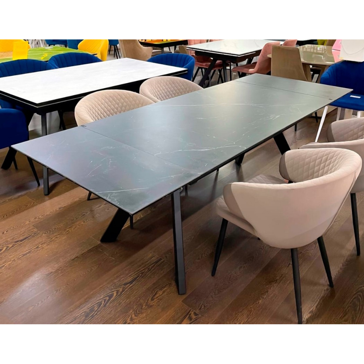 Стол Атлант 140/200*85 керамика 1 категория,опора L,муар черный