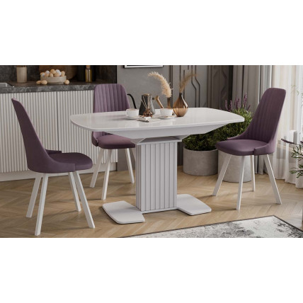 Стол обеденный ХИЛТОН тип-2(Белый глянец/Стекло глянцевое белое)